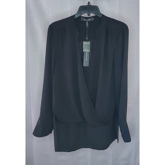 BCBGMaxazria NWT Women's Jaclyn Black Draped Hi Low Blouse Size S 100% Polyester - Picture 1 of 5